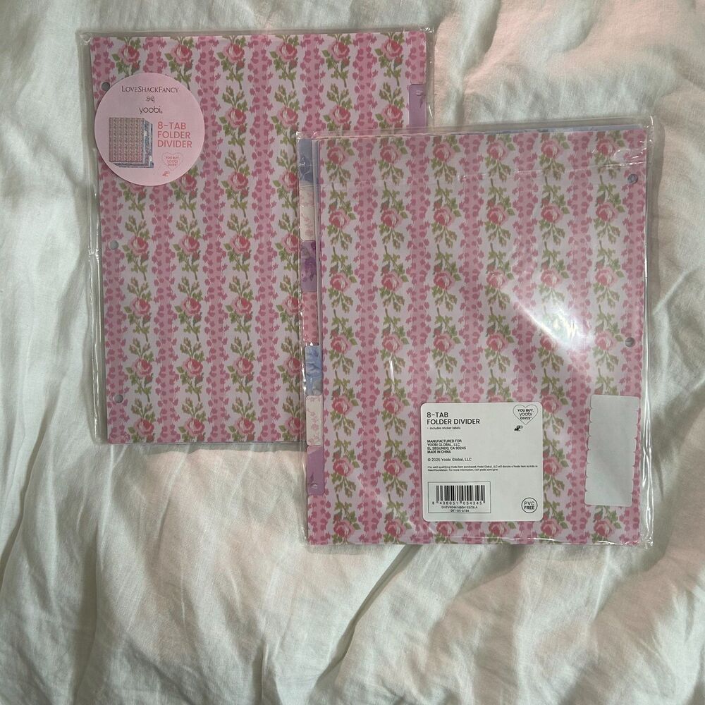LoveShackFancy Yoobi (Lot of 2) 8 Tab Folder Dividers Plastic Binder Inserts